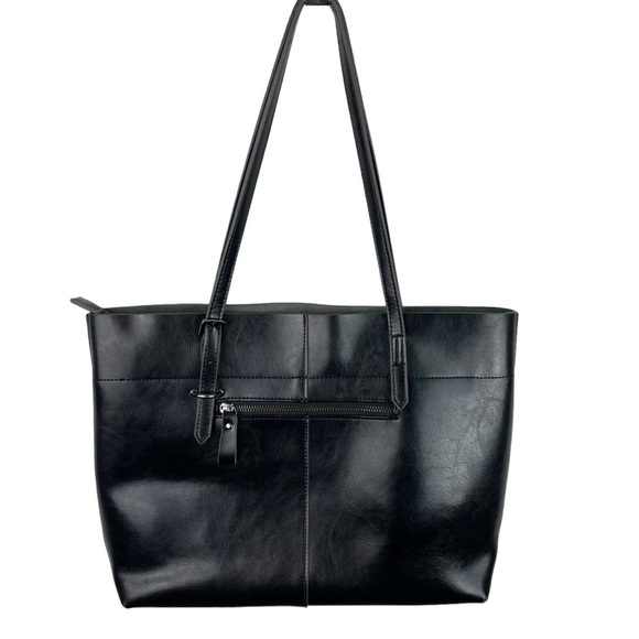 Kattee | Black Faux Leather Double Handle Tote Bag - Picture 1 of 10